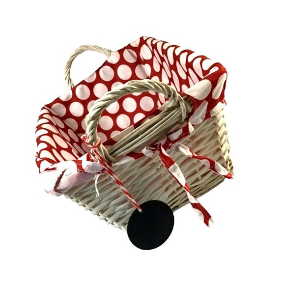 RED & WHITE DOTS WICKER WOVEN STORAGE RECTANGULAR BASKET - Picture 4 of 8